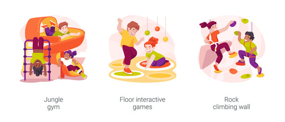 Kids indoor entertainment isolated cartoon vector illustration set