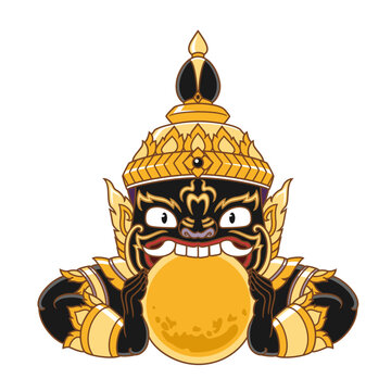 Illustration of Rahu embraces the moon. Rahu is the beast in the ancient novel, causing lunar.