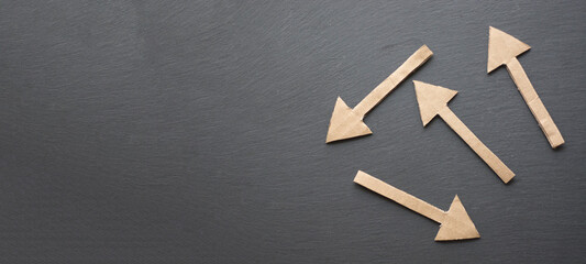 Four arrow on blackboard. Business. Finances. Copy space 