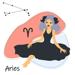 Aries zodiac sign. Illustration with a girl with a constellation.