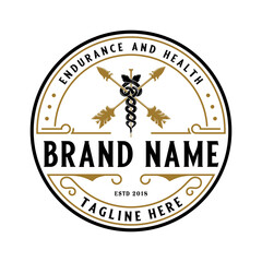 logo illustration of the caduceus coat of arms. the theme of two snakes entwined on the wand of asclepius, with two wings. medical symbol of healing and treatment doctor.