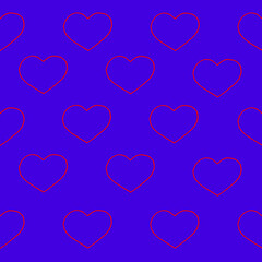 Hearts drawn red marker on very peri paper with inscription love. Valentine's day concept. Neon hearts background. Seamless pattern with heart.