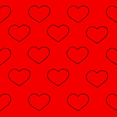 Hearts drawn black marker on red paper with inscription love. Valentine's day concept. Hearts background. Seamless pattern with heart.