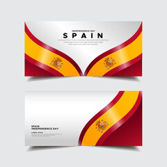 Modern Spain Independence Day design banner vector with wavy flag