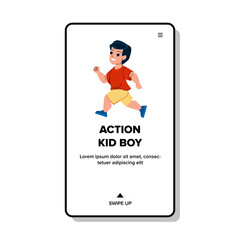 action kid boy vector. young child, fun childhood, happy little sport play action kid boy web flat cartoon illustration