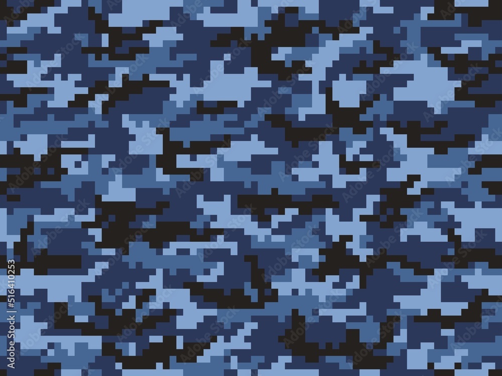 Canvas Prints abstract blue camouflage pixel texture, military dark shape pattern