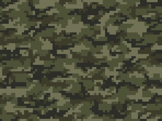 Pixel camo military background, classic modern vector template. Khaki texture. Disguise