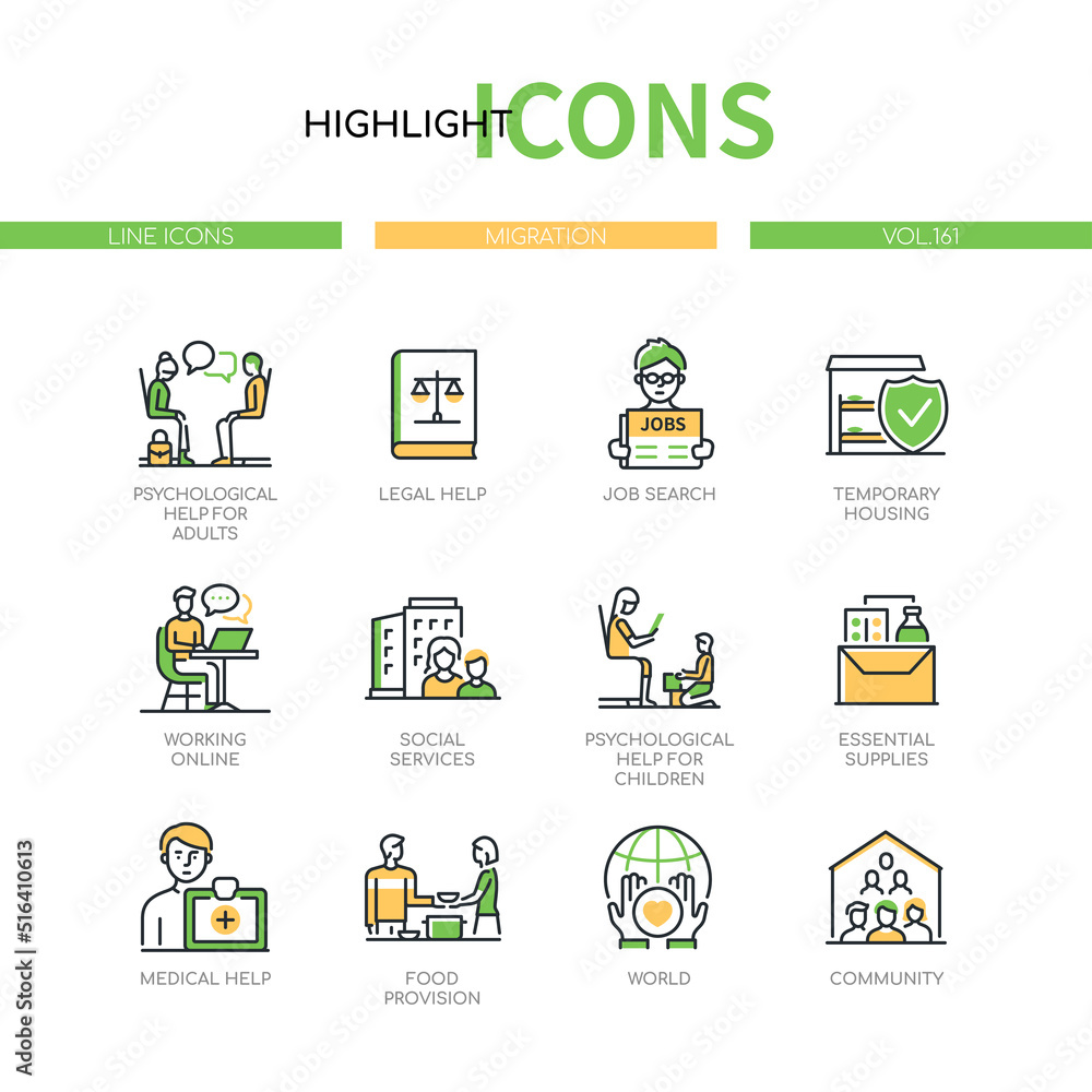 Poster help and support - modern line design style icons set
