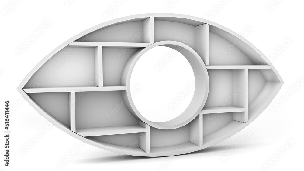 Poster eye shelf side view isolated on white background. organ shelf. 3d rendering