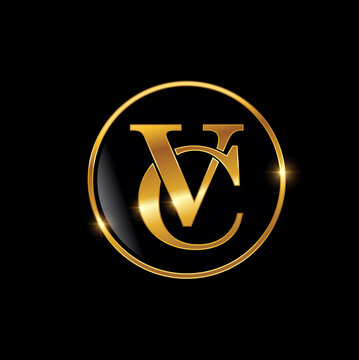 Golden VC Monogram Initial Logo Sign