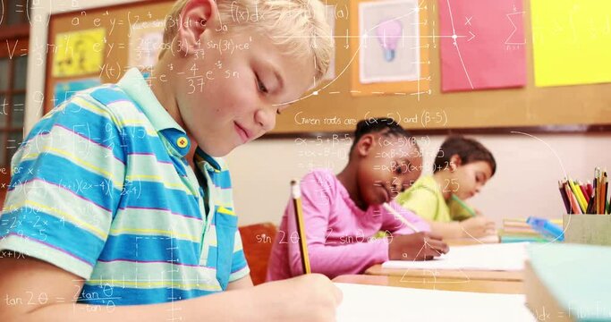 Animation of mathematical equations over diverse school children writing