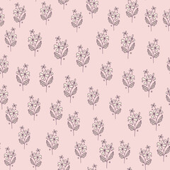 Hand drawn vintage flower seamless pattern. Hand drawn elegant botanical wallpaper.