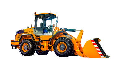 Grader and Excavator Construction Equipment with clipping path isolated on white background