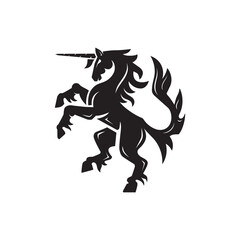 heraldic unicorn horse with horn from mythology rearing rampant on its hind legs