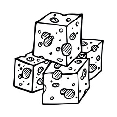Hand drawn cheese parts and slices isolated on a white background. Cheese icon. Vector cheese clipart