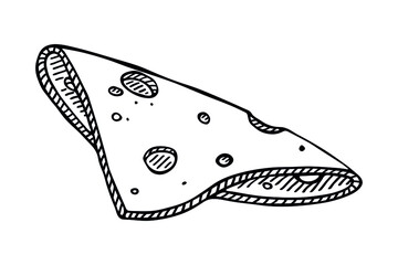 Hand drawn cheese parts and slices isolated on a white background. Cheese icon. Vector cheese clipart