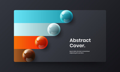 Creative realistic spheres journal cover layout. Colorful brochure design vector template.