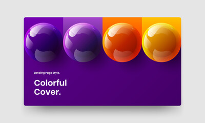 Multicolored 3D spheres postcard layout. Simple horizontal cover vector design concept.