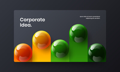 Fresh 3D spheres leaflet layout. Trendy catalog cover design vector concept.