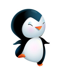 Funny baby penguin dancing, cute Antarctic animal illustration for kids. Children cartoon of adorable happy smiling penguin, isolated vector clipart.