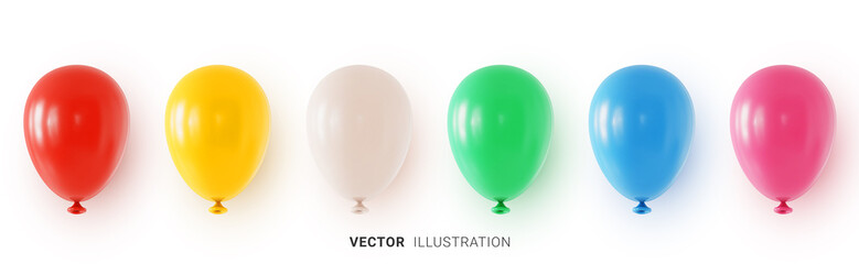 Set of colorful helium balloons. Realistic 3d vector illustration on white background
