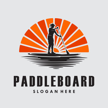 Woman in Paddle board silhouette logo vector design