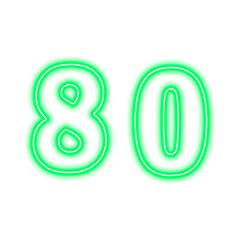 Neon green number 80 isolated on white. Serial number, price, place