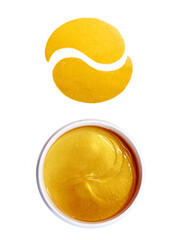 Golden eye patches with gel, facial care on a white background