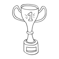 Hand drawn champion cup icon. Vector graphics, doodle style.