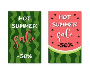 Summer sale watermelon banner vector illustration. Invitation for shopping with 50 percent off.
