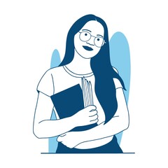 illustration beautiful college student girl holding pen and books in her hands