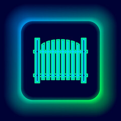 Glowing neon line Garden fence wooden icon isolated on black background. Colorful outline concept. Vector