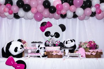 Panda bear themed birthday party decorations for girls