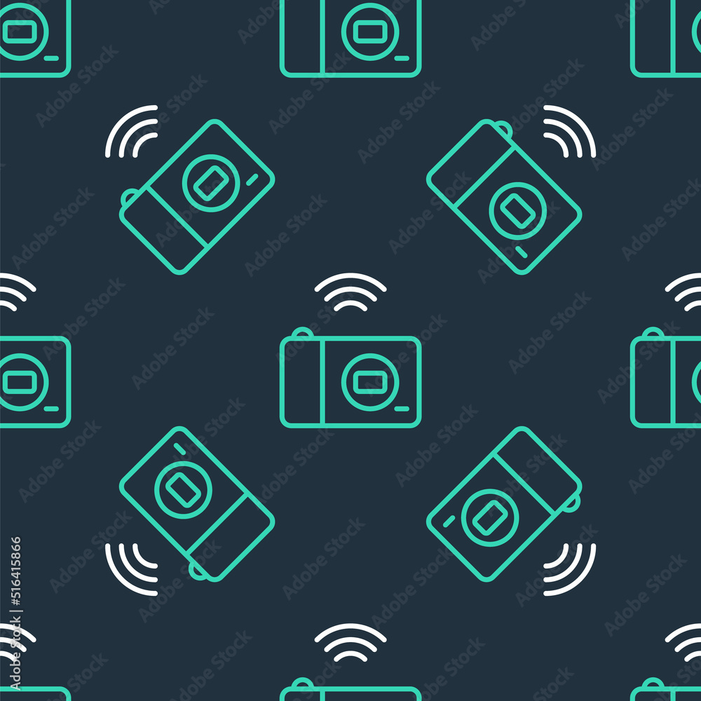 Poster line smart photo camera system icon isolated seamless pattern on black background. internet of thing