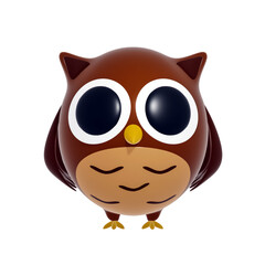 Fototapeta premium Cartoon plastic brown cute owl with big eyes isolated on a white background, 3d illustration