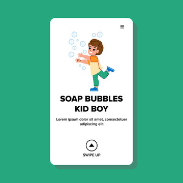 soap bubbles kid boy vector. happy summer play, fun spring, blow nature grass soap bubbles kid boy web flat cartoon illustration