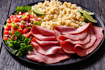 roast beef fillet with quinoa and tomato salsa