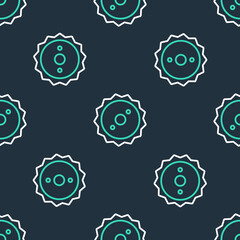 Line Circular saw blade icon isolated seamless pattern on black background. Saw wheel. Vector