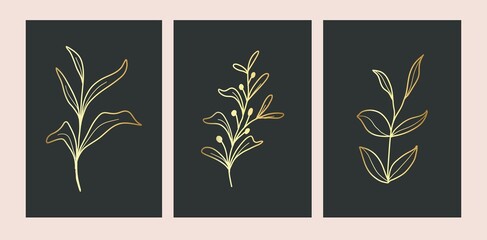 Set of tropical gold leaves