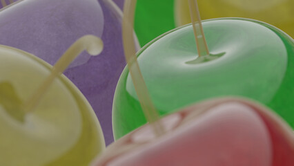 Glitter green cherry surface with blur cherry in background (3D Rendering)