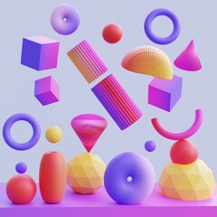 Dynamic abstract bright 3d rendering background with geometric shapes