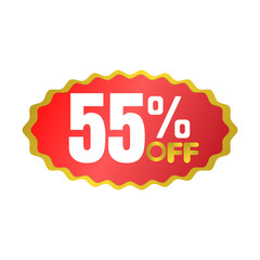 55% percent off(offer), golden award winning super discount sticker, vector illustration, sale red design, Fifty-five 