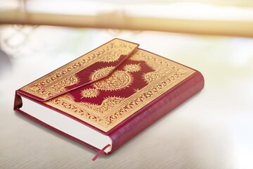 Islamic concept, The Holy Al Quran with written Arabic calligraphy