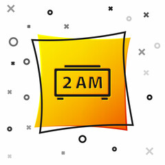 Black Digital alarm clock icon isolated on white background. Electronic watch alarm clock. Time icon. Yellow square button. Vector