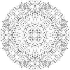 Hand drawn zentangle circular ornament for coloring page.