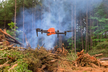 Drones are being used by fire services to monitor the fire as it moves through the trees of the...