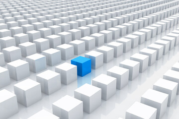 One Blue Cube Stands Out From Whites