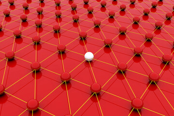 One Yellow Sphere Stands Out From Red Ones
