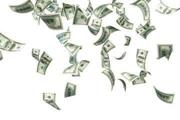 Seldom Hundred US Dollar Bills are Falling Against White