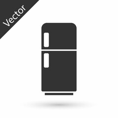 Grey Refrigerator icon isolated on white background. Fridge freezer refrigerator. Household tech and appliances. Vector